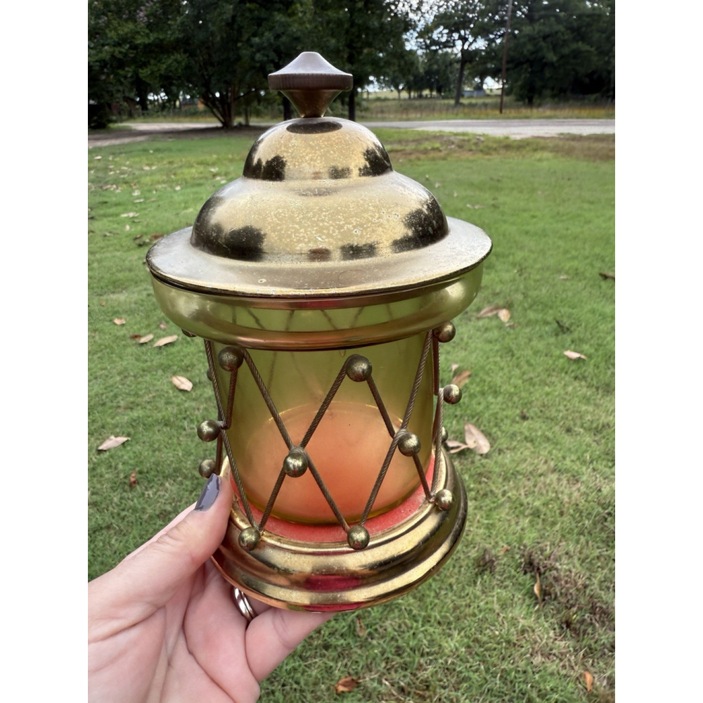 Schmid Bros. Brass & Glass Musical Box Candy Jar Drum “Spoon Full Of Sugar”